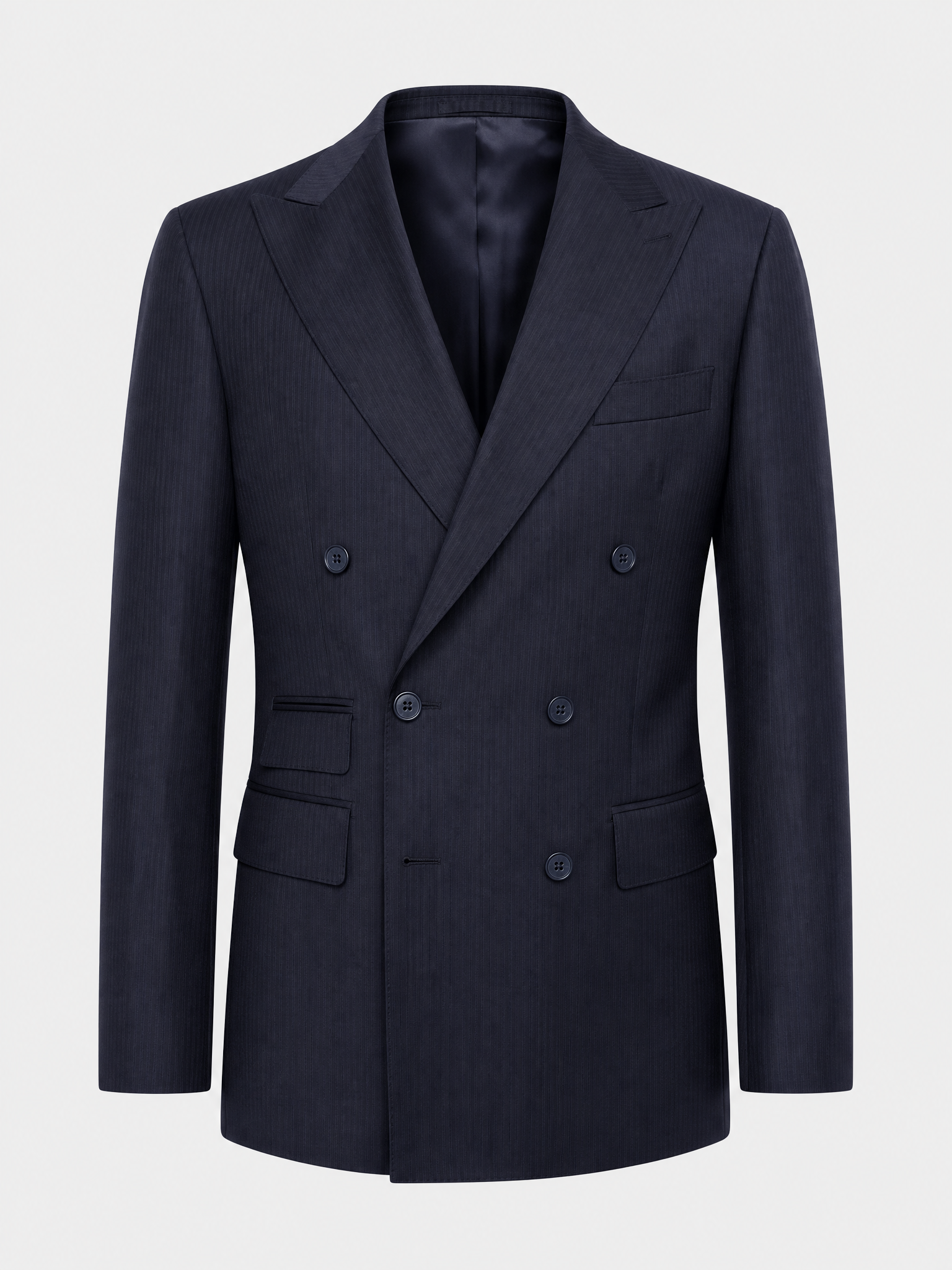 Fato Double-Breasted Espinha Azul com Bolso de Luva